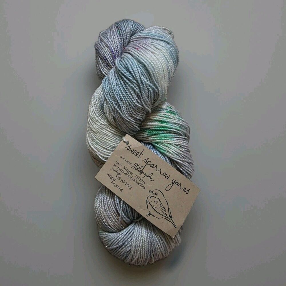Sweet Sparrow Yarns Dyed Verigated Superwash Merino Fingering Sock Blue NWT